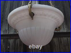 Antique Hanging Bowl Chained Ceiling Light Purple Glass Bowl 3 Light