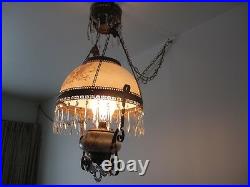 Antique Hanging Brass Oil Lamp Hand Painted Chandelier