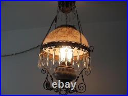 Antique Hanging Brass Oil Lamp Hand Painted Chandelier