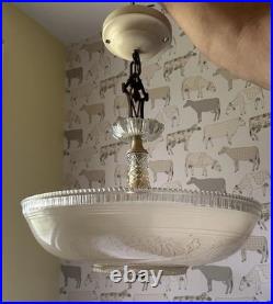 Antique Hanging Ceiling Light Lamp Fixture Glass Shade 1930's/1940's