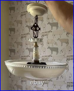 Antique Hanging Ceiling Light Lamp Fixture Glass Shade 1930's/1940's