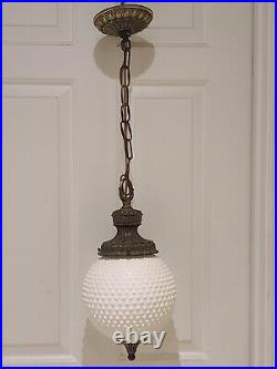Antique Hanging Deco White Milk Glass Hobnail Glass Ceiling Lamp Light Fixture