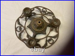 Antique Hanging Three Bulb, Cast-Iron Ceiling Lamp, Untouched Condition Antique Hanging Three Bulb, Cast-Iron Ceiling Lamp, Untouched Condition