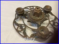 Antique Hanging Three Bulb, Cast-Iron Ceiling Lamp, Untouched Condition