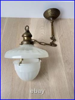 Antique Light Fixture Hanging Peerlite 1912 Original Vintage Clam Shell Lamp