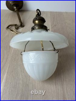 Antique Light Fixture Hanging Peerlite 1912 Original Vintage Clam Shell Lamp