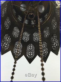 Antique Moroccan CHANDELIER Brass Hanging Pendant Lamp Vintage MCM Tiered 815