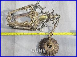 Antique ORNATE BRASS lamp vintage Victorian Gothic swag glass ancient hanging