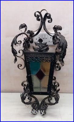 Antique Ornate Wrought Iron Stained Glass Hanging Light lamp porch lantern