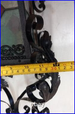 Antique Ornate Wrought Iron Stained Glass Hanging Light lamp porch lantern