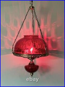 Antique Ruby Red Hanging Parlor Lamp VGC MCM Awesome Find