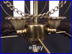 Antique SOLID BRASS 3 candle Swag Hanging Lamp vintage chain HOLLYWOOD REGENCY