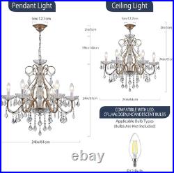 Antique Silver Vintage Candle Chandelier Crystal Lighting Fixture Lamp for Dinin