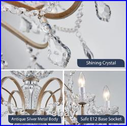 Antique Silver Vintage Candle Chandelier Crystal Lighting Fixture Lamp for Dinin