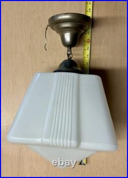 Antique Skyscraper Light Vintage Art Deco Fixture Pendant Milk Glass 1930-1940's