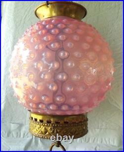 Antique VICTORIAN CRANBERRY HOBNAIL Glass Hanging Library Lamp
