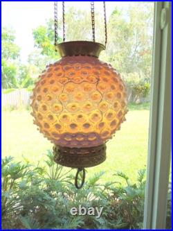 Antique VICTORIAN CRANBERRY HOBNAIL Glass Hanging Library Lamp