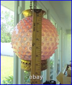 Antique VICTORIAN CRANBERRY HOBNAIL Glass Hanging Library Lamp