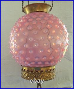 Antique VICTORIAN CRANBERRY HOBNAIL Glass Hanging Library Lamp