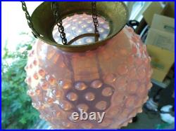 Antique VICTORIAN CRANBERRY HOBNAIL Glass Hanging Library Lamp