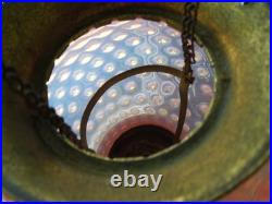 Antique VICTORIAN CRANBERRY HOBNAIL Glass Hanging Library Lamp