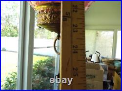 Antique VICTORIAN CRANBERRY HOBNAIL Glass Hanging Library Lamp