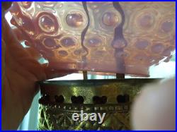 Antique VICTORIAN CRANBERRY HOBNAIL Glass Hanging Library Lamp