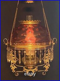 Antique Victorian Bradley & Hubbard Hanging Oil Kerosene Library Parlor Lamp