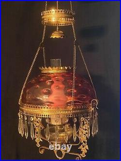 Antique Victorian Bradley & Hubbard Hanging Oil Kerosene Library Parlor Lamp