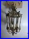 Antique Victorian Brass Six Sided Panel Hanging Pendant Hallway Lamp AS IS