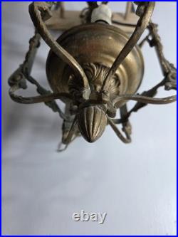 Antique Victorian Brass Six Sided Panel Hanging Pendant Hallway Lamp AS IS