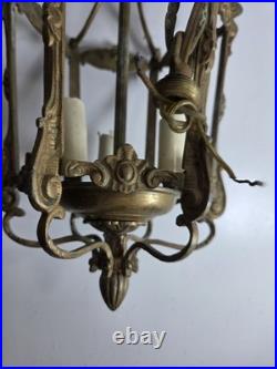 Antique Victorian Brass Six Sided Panel Hanging Pendant Hallway Lamp AS IS