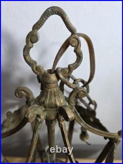 Antique Victorian Brass Six Sided Panel Hanging Pendant Hallway Lamp AS IS