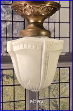 Antique Victorian Home Foyer Pendant Hall Ceiling Light Fixture Brass Glass