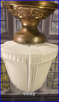 Antique Victorian Home Foyer Pendant Hall Ceiling Light Fixture Brass Glass