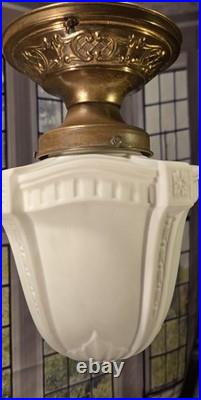 Antique Victorian Home Foyer Pendant Hall Ceiling Light Fixture Brass Glass