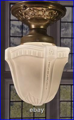 Antique Victorian Home Foyer Pendant Hall Ceiling Light Fixture Brass Glass
