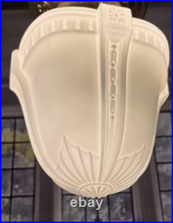 Antique Victorian Home Foyer Pendant Hall Ceiling Light Fixture Brass Glass