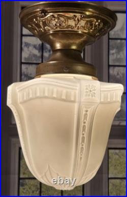Antique Victorian Home Foyer Pendant Hall Ceiling Light Fixture Brass Glass