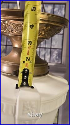 Antique Victorian Home Foyer Pendant Hall Ceiling Light Fixture Brass Glass