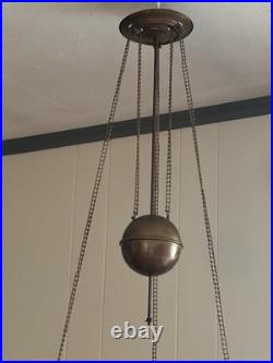 Antique Victorian Parlor Pull Down Hanging Oil Lamp Retractable & Crystals NICE