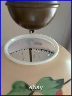 Antique Victorian Parlor Pull Down Hanging Oil Lamp Retractable & Crystals NICE