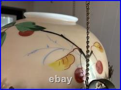 Antique Victorian Parlor Pull Down Hanging Oil Lamp Retractable & Crystals NICE