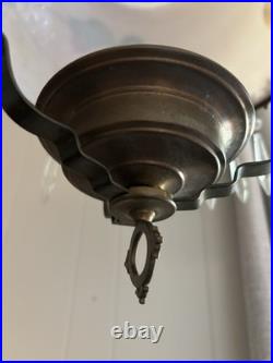 Antique Victorian Parlor Pull Down Hanging Oil Lamp Retractable & Crystals NICE