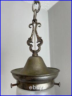 Antique Victorian nickel on brass pendant fixture