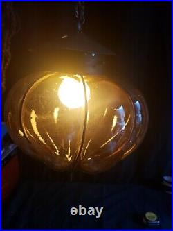 Antique Vintage Amber Caged Bubble Glass Balloon Hanging Swag Lamp