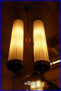Antique Vintage Art Deco Fixture Ceiling Brass Hanging Light Milk Glass Lamp