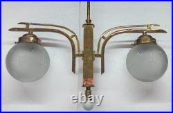 Antique Vintage Art Deco Fixture Ceiling Brass Hanging Light Star Glass Lamp