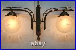 Antique Vintage Art Deco Fixture Ceiling Brass Hanging Light Star Glass Lamp