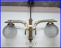 Antique Vintage Art Deco Fixture Ceiling Brass Hanging Light Star Glass Lamp